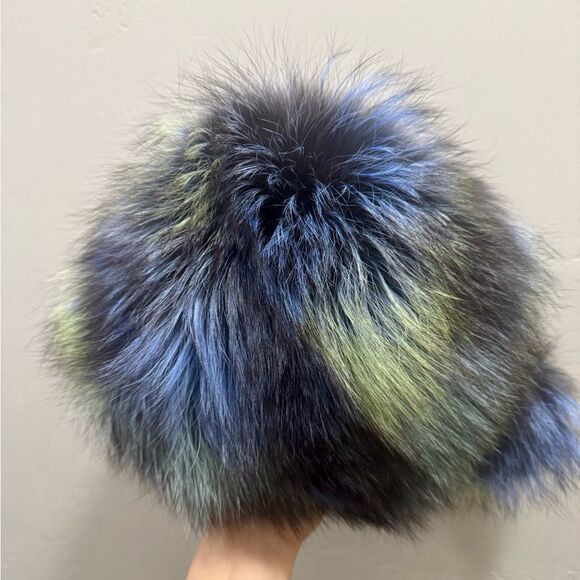 Colorful Real Fox Fur Handmade Round Bag, Includes 2 Strap and Fur Ball Chains - Picture 7 of 17